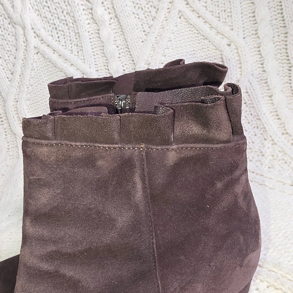 Ateliers Ankle Boots Booties Brown Suede Block Heel Ruffle Women 39 Excellent